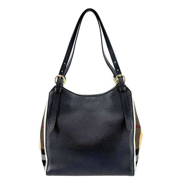 BURBERRY Canterbury Small House Check Derby Leather Tote Bag Black