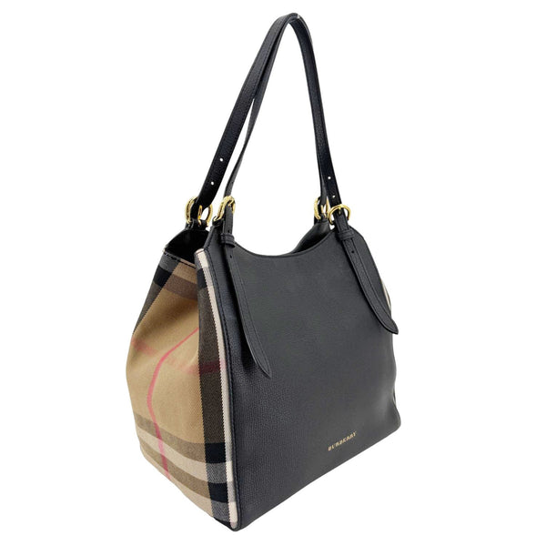 BURBERRY Canterbury Small House Check Derby Leather Tote Bag Black