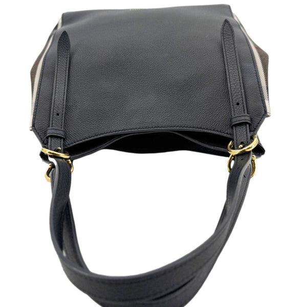 BURBERRY Canterbury Small House Check Derby Leather Tote Bag Black