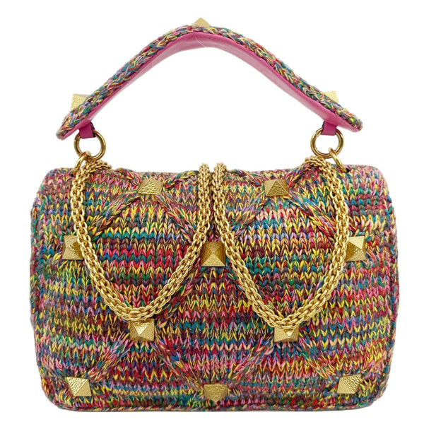 VALENTINO Roman Stud Woven Wool Crossbody Bag Feminine Pink