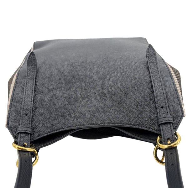 BURBERRY Canterbury Small House Check Derby Leather Tote Bag Black