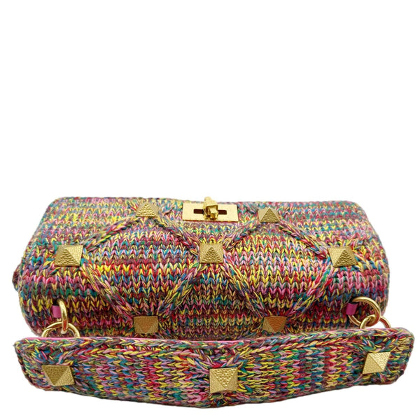 VALENTINO Roman Stud Woven Wool Crossbody Bag Feminine Pink