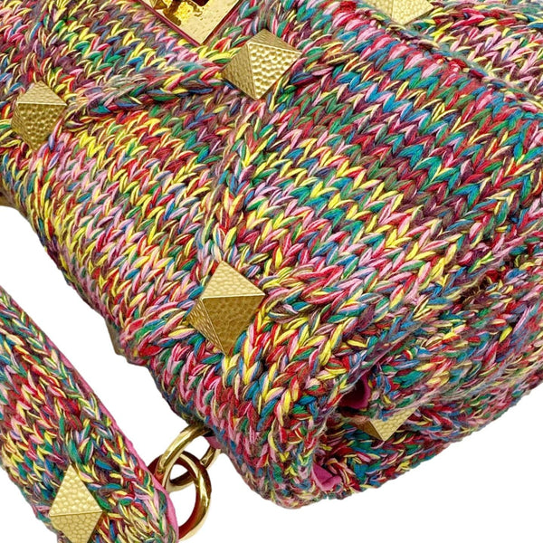 VALENTINO Roman Stud Woven Wool Crossbody Bag Feminine Pink