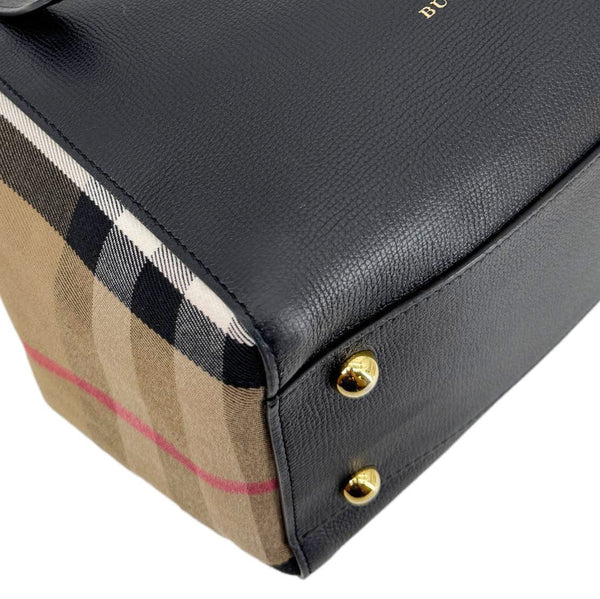 BURBERRY Canterbury Small House Check Derby Leather Tote Bag Black