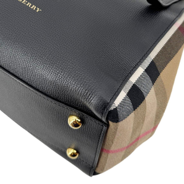 BURBERRY Canterbury Small House Check Derby Leather Tote Bag Black