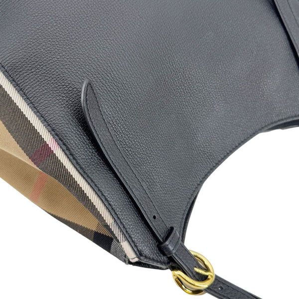 BURBERRY Canterbury Small House Check Derby Leather Tote Bag Black