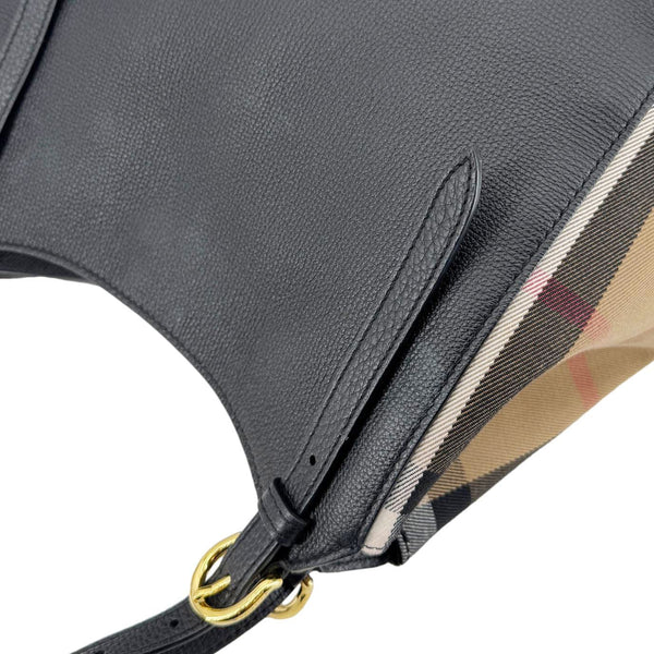 BURBERRY Canterbury Small House Check Derby Leather Tote Bag Black