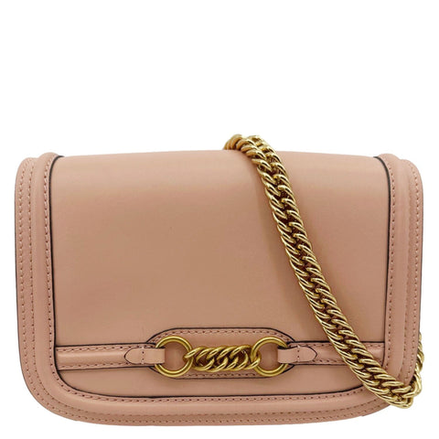 BURBERRY Link Flap Soft Calfskin Leather Crossbody Bag Rose Gold