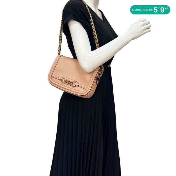 BURBERRY Link Flap Soft Calfskin Leather Crossbody Bag Rose Gold