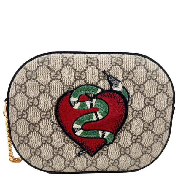 GUCCI Kingsnake Heart Mini GG Supreme Chain Crossbody Bag Red 409535
