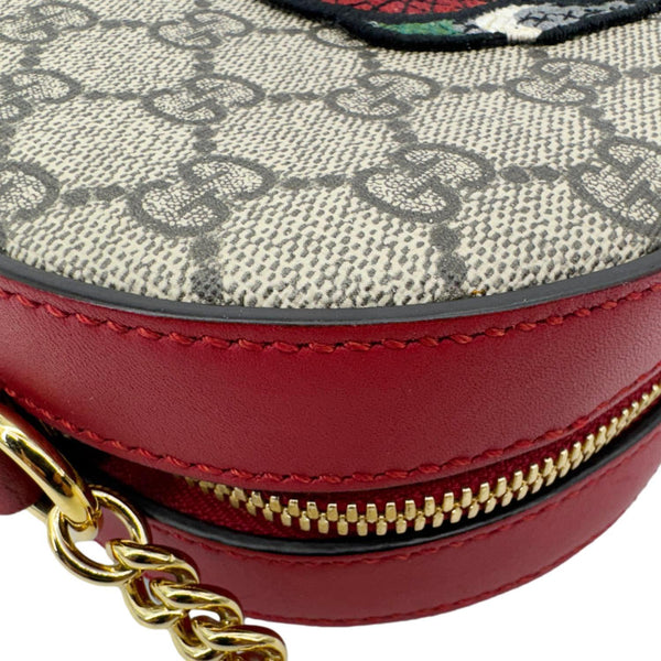 GUCCI Kingsnake Heart Mini GG Supreme Chain Crossbody Bag Red 409535