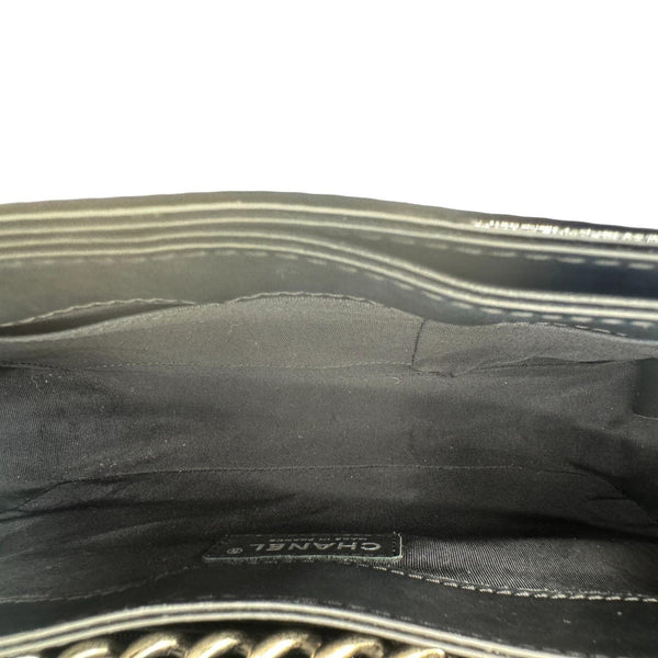 CHANEL Boy Reverso Flap Medium Patent Leather Crossbody Bag Black