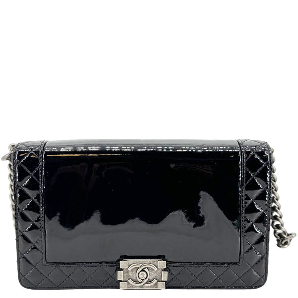 CHANEL Boy Reverso Flap Medium Patent Leather Crossbody Bag Black