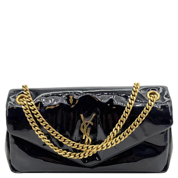 YVES SAINT LAURENT Calypso Patent Leather Shoulder Bag Black