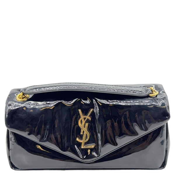 YVES SAINT LAURENT Calypso Patent Leather Shoulder Bag Black