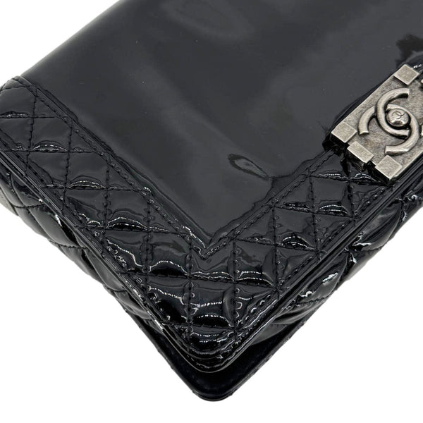 CHANEL Boy Reverso Flap Medium Patent Leather Crossbody Bag Black