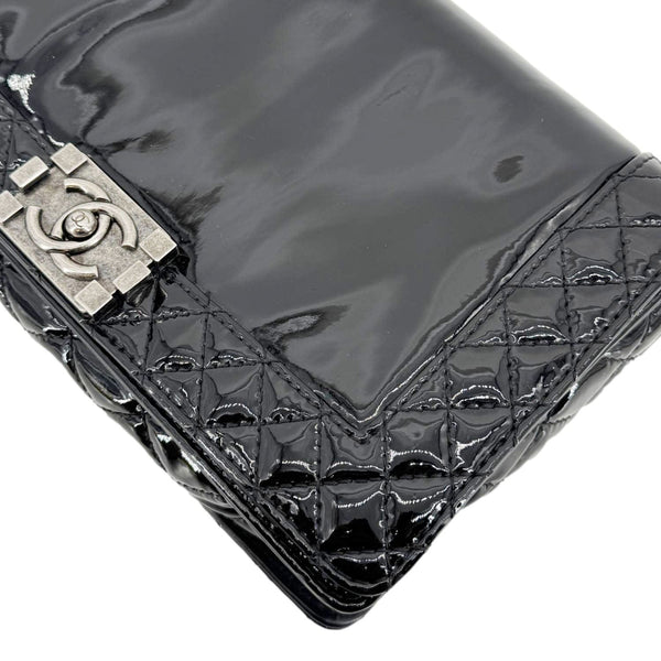 CHANEL Boy Reverso Flap Medium Patent Leather Crossbody Bag Black