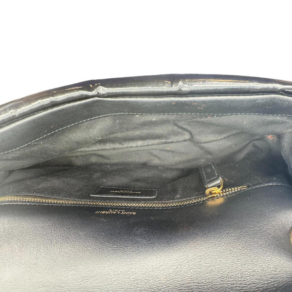 YVES SAINT LAURENT Calypso Patent Leather Shoulder Bag Black