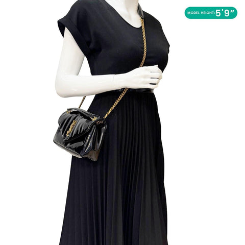 YVES SAINT LAURENT Calypso Patent Leather Shoulder Bag Black