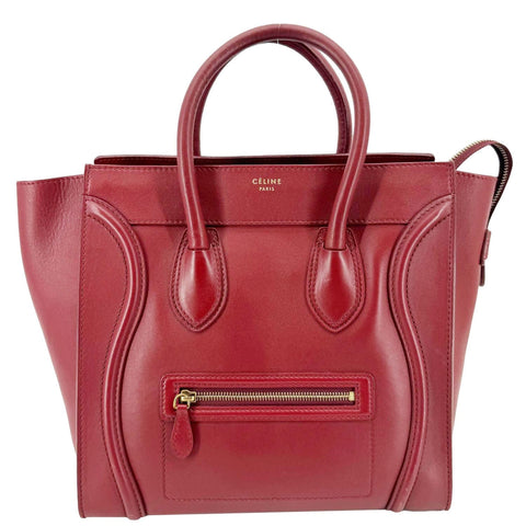 CELINE  Luggage Leather Satchel Bag Burgundy