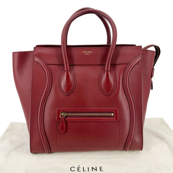 CELINE Luggage Leather Satchel Bag Burgundy