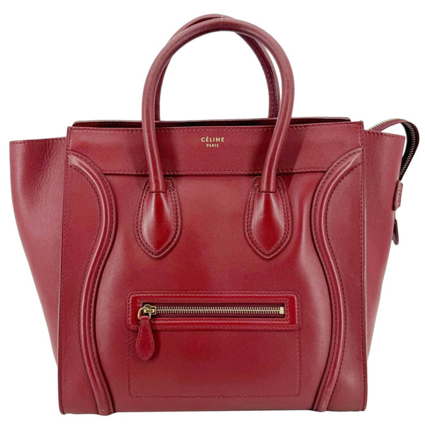CELINE Luggage Leather Satchel Bag Burgundy
