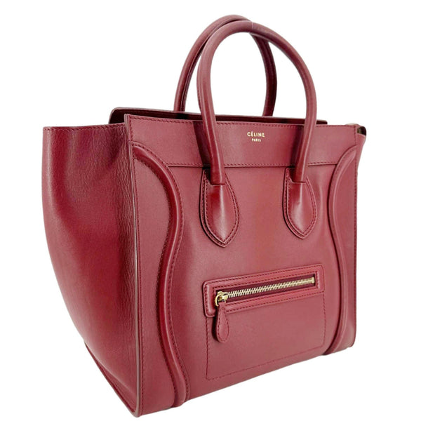 CELINE Luggage Leather Satchel Bag Burgundy