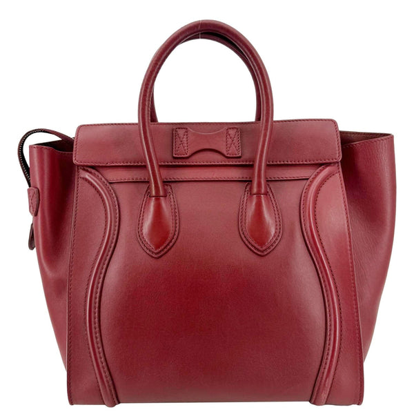 CELINE Luggage Leather Satchel Bag Burgundy