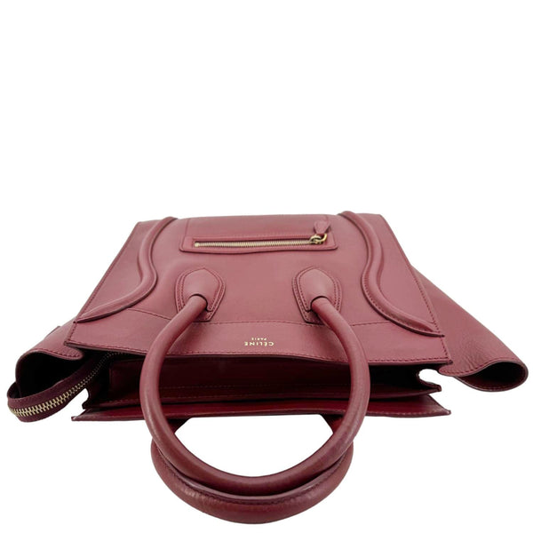 CELINE Luggage Leather Satchel Bag Burgundy