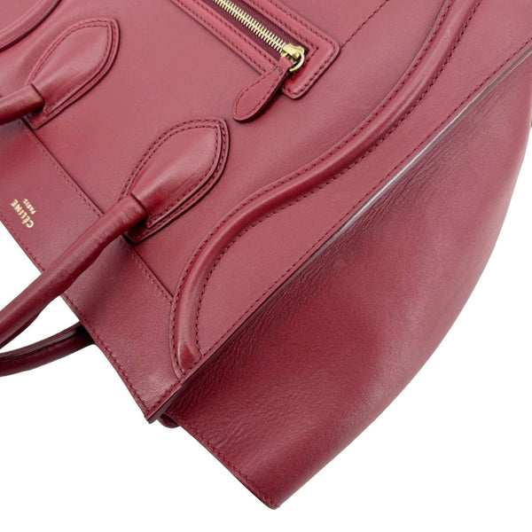 CELINE Luggage Leather Satchel Bag Burgundy