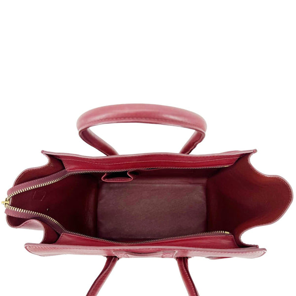 CELINE Luggage Leather Satchel Bag Burgundy