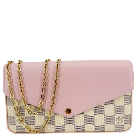 LOUIS VUITTON Felicie Pochette Damier Azur Calfskin Crossbody Bag Eau De Rose