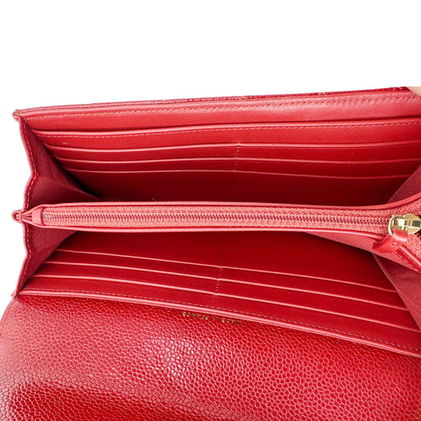 CHANEL Boy Flap Large Quilted Caviar Leather Wallet Red