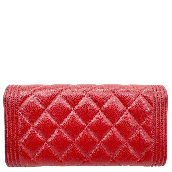 CHANEL Boy Flap Large Quilted Caviar Leather Wallet Red