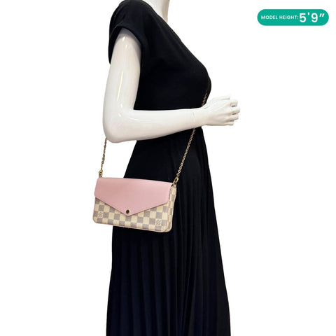 LOUIS VUITTON Felicie Pochette Damier Azur Calfskin Crossbody Bag Eau De Rose