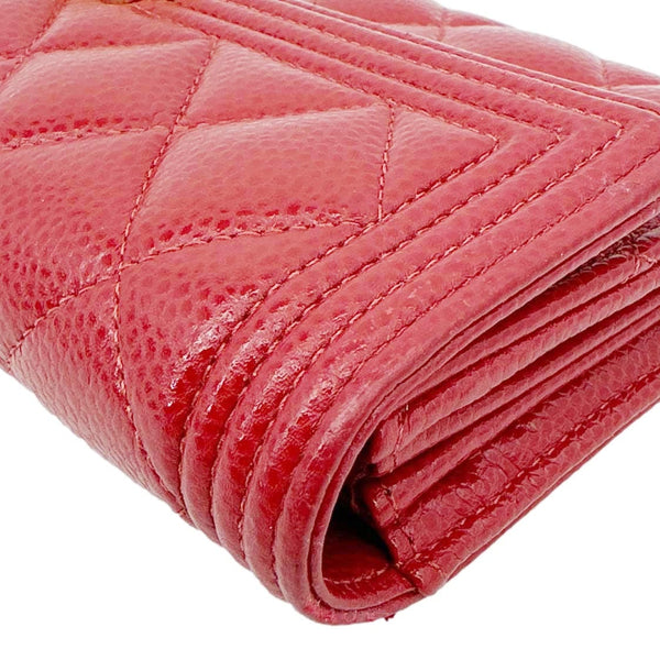 CHANEL Boy Flap Large Quilted Caviar Leather Wallet Red