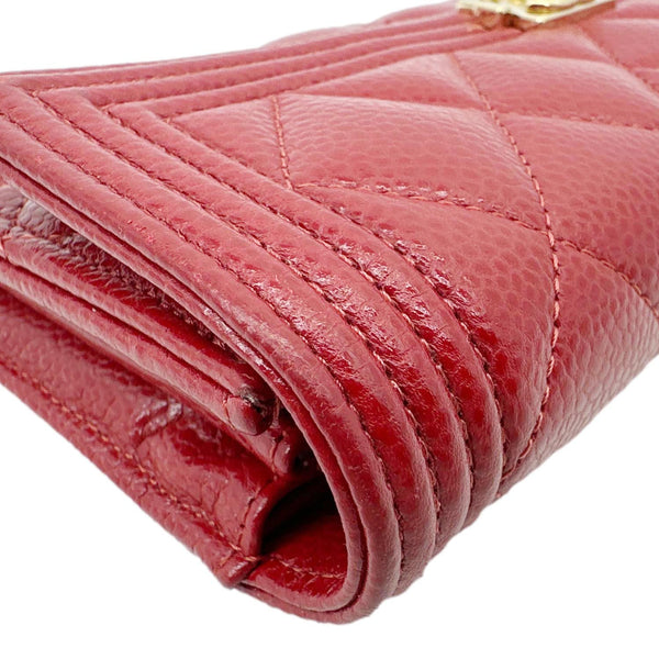 CHANEL Boy Flap Large Quilted Caviar Leather Wallet Red