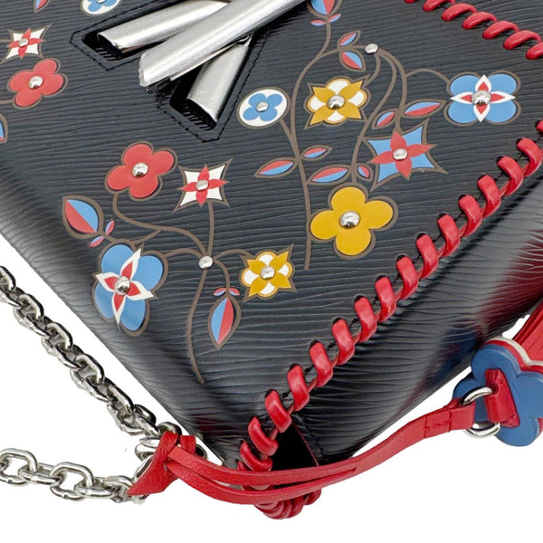 LOUIS VUITTON Twist MM Epi Leather Blooming Flowers Chain Crossbody Bag Black
