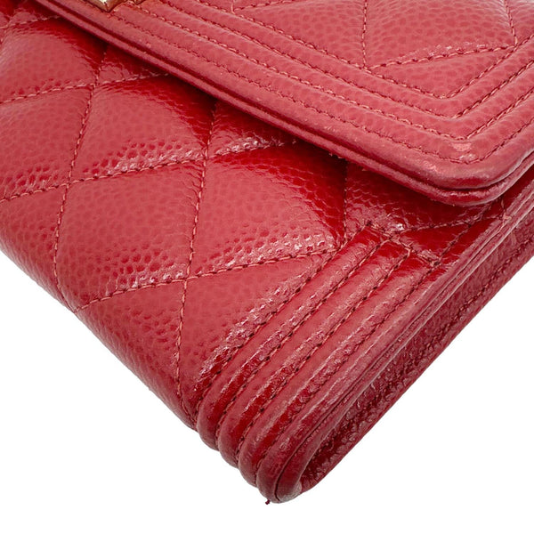 CHANEL Boy Flap Large Quilted Caviar Leather Wallet Red