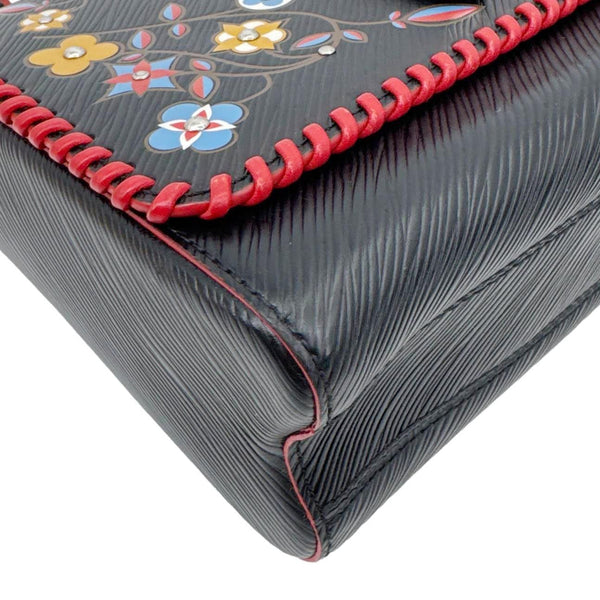 LOUIS VUITTON Twist MM Epi Leather Blooming Flowers Chain Crossbody Bag Black