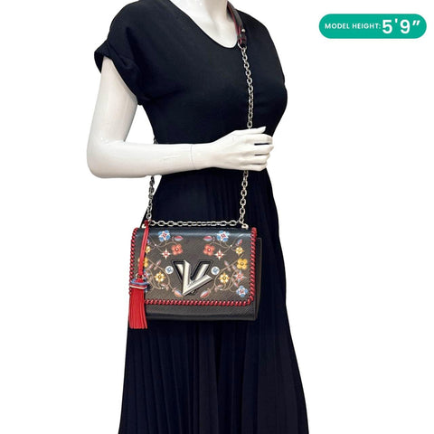 LOUIS VUITTON Twist MM Epi Leather Blooming Flowers Chain Crossbody Bag Black