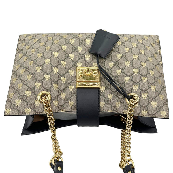 GUCCI Padlock Medium GG Supreme Monogram Bees Canvas Shoulder Bag Beige 479197