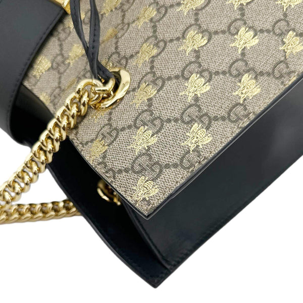 GUCCI Padlock Medium GG Supreme Monogram Bees Canvas Shoulder Bag Beige 479197