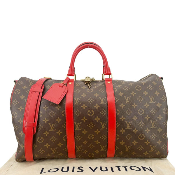 LOUIS VUITTON Keepall 50 Bandoulière Monogram Canvas Travel Bag Coquelicot