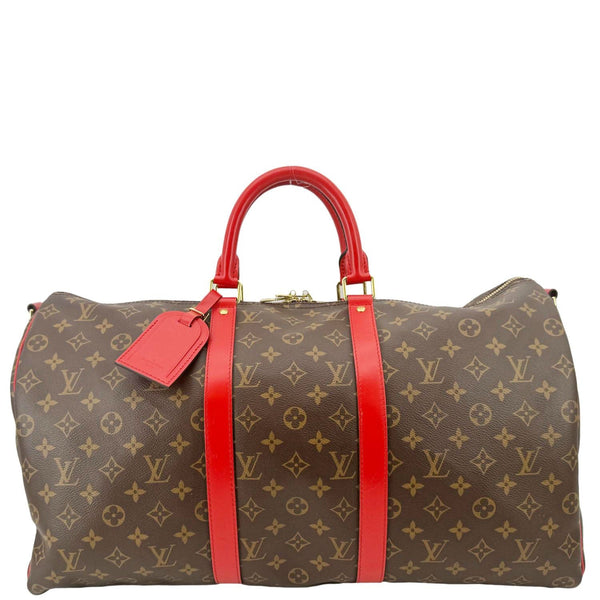 LOUIS VUITTON Keepall 50 Bandoulière Monogram Canvas Travel Bag Coquelicot