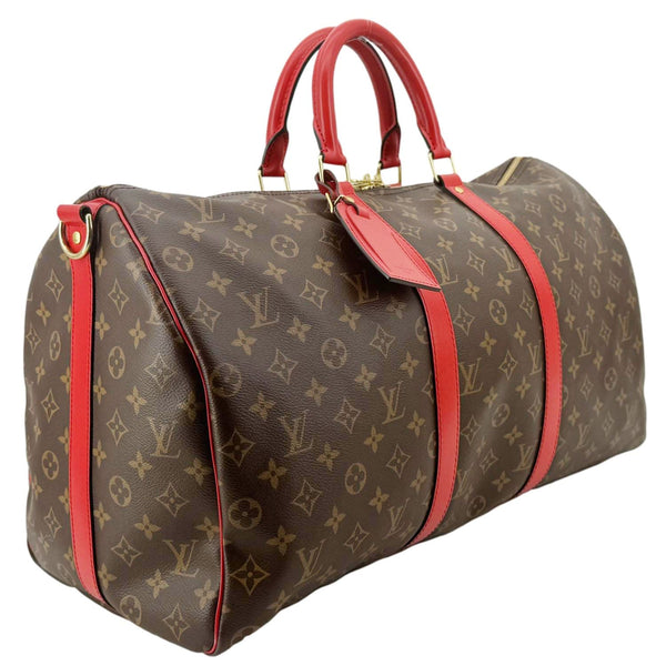 LOUIS VUITTON Keepall 50 Bandoulière Monogram Canvas Travel Bag Coquelicot