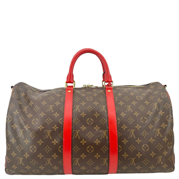 LOUIS VUITTON Keepall 50 Bandoulière Monogram Canvas Travel Bag Coquelicot