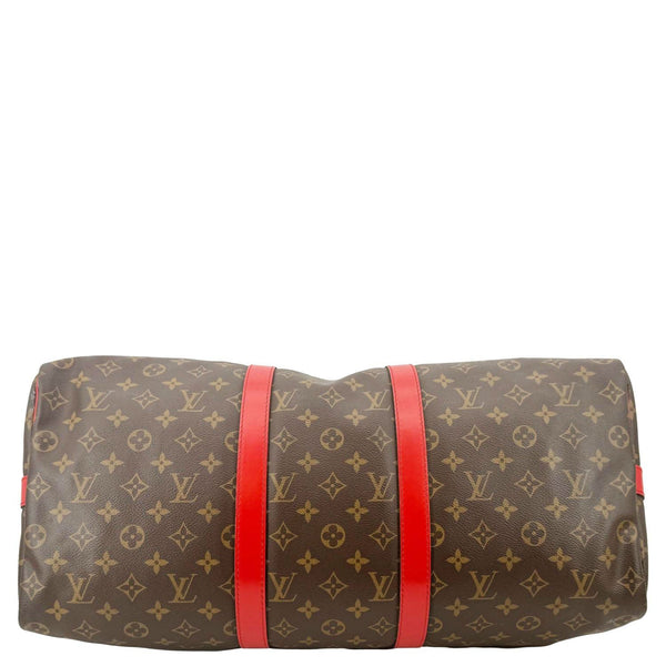 LOUIS VUITTON Keepall 50 Bandoulière Monogram Canvas Travel Bag Coquelicot