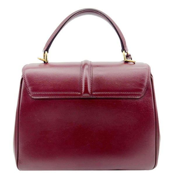 CELINE 16 Small Satinated Leather Top Handle Shoulder Bag Burgundy