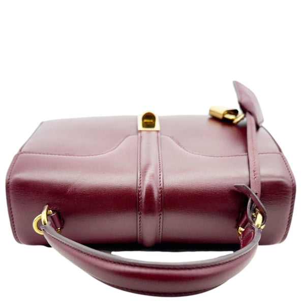 CELINE 16 Small Satinated Leather Top Handle Shoulder Bag Burgundy